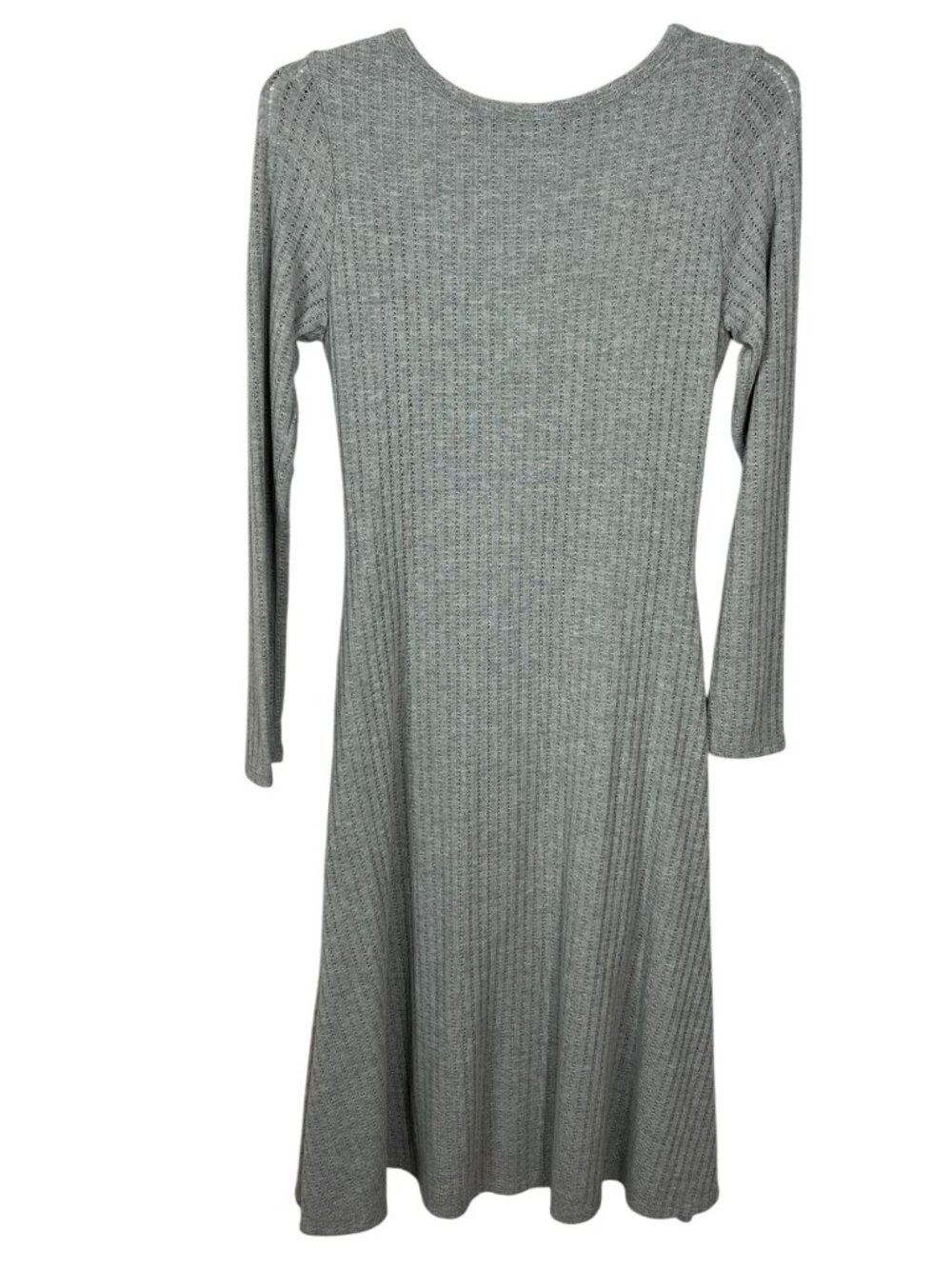 See You Monday Dress Womens Large Gray Ribbed Knit Long Sleeve Flare